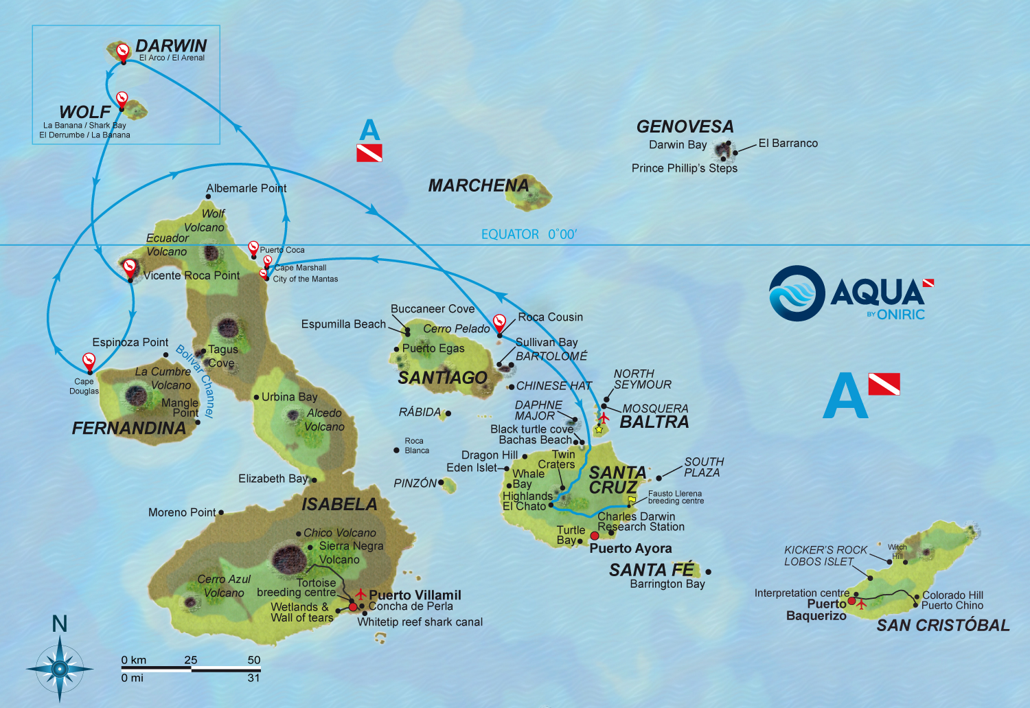 Route Scuba Diving Galapagos Ecuador Oniric Safe travels Aqua yacht