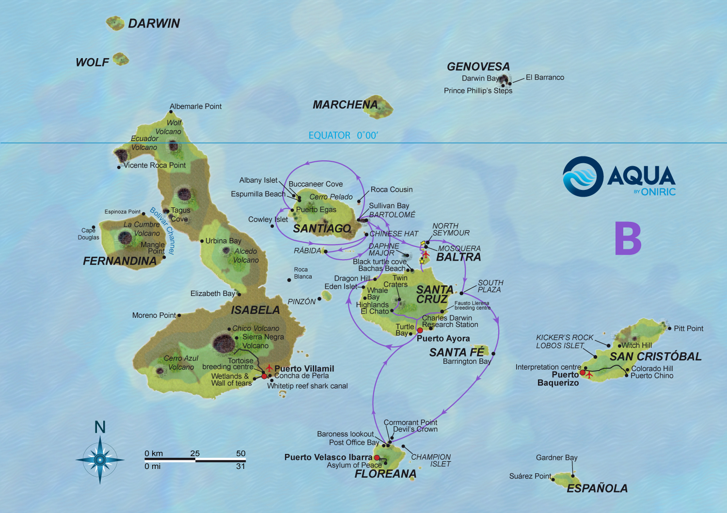 Route Naturalist Galapagos Ecuador Oniric Safe travels Aqua yacht